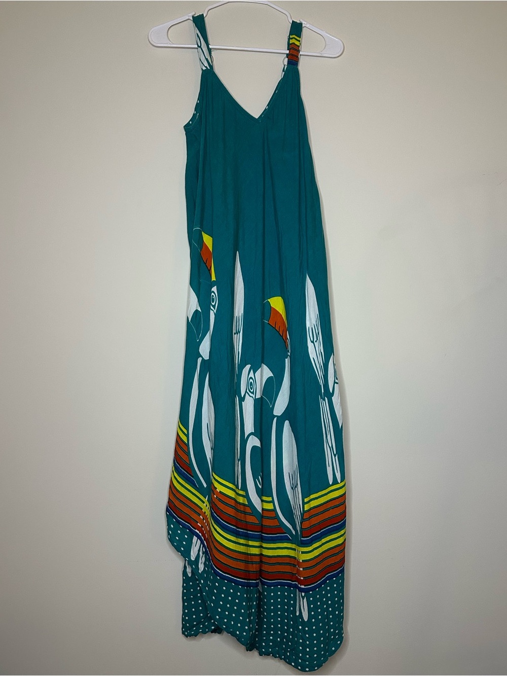 Teal Sleeveless Maxi Dress with Toucan Print